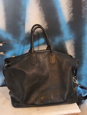 Italian Black Leather Luxury Duffel Travel Bag